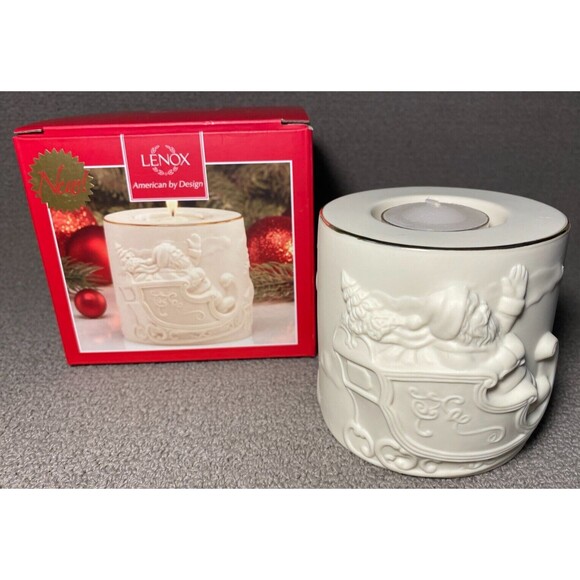 Lenox Santa Votive Candle Holder Porcelain Christmas Holiday - Picture 1 of 10